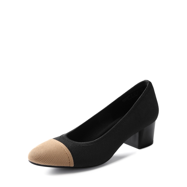 Block Heel Almond Pumps - BLACK -  0
